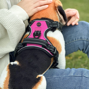 Harnais pour chien Oxford réfléchissant rose personnalisé réglable doux rembourré gilet pour animaux de compagnie sans traction échantillon gratuit pour petits chiens de taille moyenne - Product Image 1