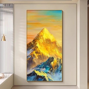 Quadro Decorativo Inkjet Montagna Dorata Soleggiata, Stile Art Déco, Cornice in Cristallo con Lamina d'Oro di Alta Gamma, Arte Murale per Scale - Product Image 4