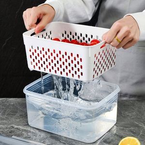 Recipientes Transparentes de Plástico para Refrigerador con Colador Extraíble y Tapa, Caja Organizadora Multifuncional - Product Image 2