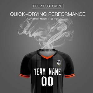 Op maat gemaakte zwarte klassieke gestreepte gepersonaliseerde voetbalshirts/sets - Product Image 5