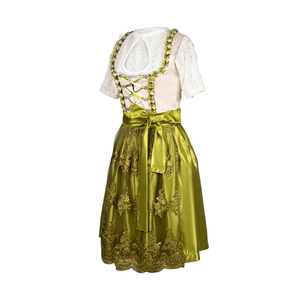 Elegante Vestido Dirndl Verde con Falda de Satén Bordada y Corsé con Cordones, Traje Folclórico Tradicional para Fiestas y Celebraciones - Product Image 3