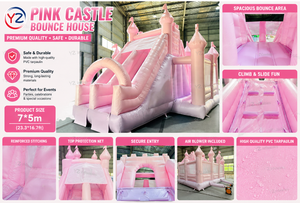 Château Gonflable Commercial Rose Pastel 7x5m avec Souffleur pour Fêtes d'Adultes, Capacité 300kg, Motif Cœur/<span class=keywords><strong>Amour</strong></span> - Product Image 2
