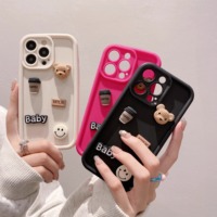 Casing HP Anti-Shock TPU Lembut Anti-Jatuh Beruang Kopi Lucu Kartun untuk iPhone 15 14 13 12 11 10 9 8 7 6 5 4 1 16 Pro Max