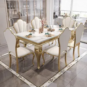 Mesa de comedor moderna europea 4 6 8 sillas juego de mesa de comedor lujo oro Acero inoxidable mármol mesa de comedor