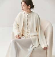 Nouvelle Arrivée - Ensemble Pull et Cardigan en Cachemire Recyclé pour Femme, Design Personnalisé, Élégant, Gris, en Alpaga, Coupe Ample