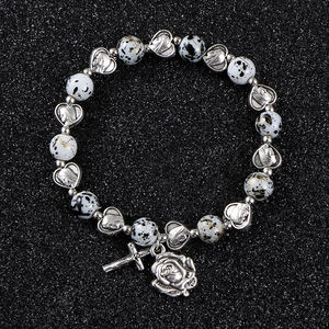 Pulsera de Rosario Hecha a Mano con Cuentas de Piedra Roja de Santa María, Cruz de Rosas, Clásica, Ajustable, Regalo de Joyería - Product Image 4