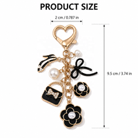 Porte-clés Émail Français à Breloque Florale, Élégant Anneau de Clé Fleur, Pendentif Sac à Main Nœud Papillon Camélia Perle, Cadeau pour Femmes et Filles