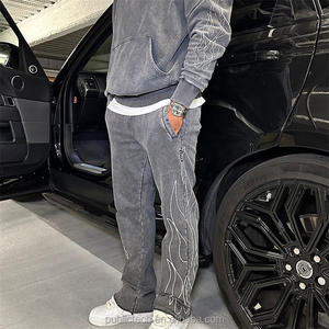 Haute qualité Streetwear personnalisé blanc Vintage Flare pantalons de survêtement hommes 100% coton lavé à l'acide athlétique Joggers hommes - Product Image 3