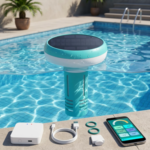 Testeur d'eau numérique flottant 7-en-1 pour <span class=keywords><strong>piscine</strong></span>, moniteur intelligent de <span class=keywords><strong>piscine</strong></span>, test d'eau automatique 24h/24 et 7j/7 pour piscines, spas et bains à remous, contrôle par application - Product Image 1