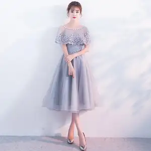 Cape Style Lace Embroidered Coming of Age Ceremony Birthday Party Evening Dress Bridesmaid Dress