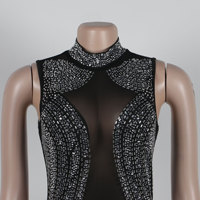 GX3127 Mode 2023 Robe longue de soirée sexy, sans manches, avec strass et patchwork en maille, fendue, pour boîte de nuit