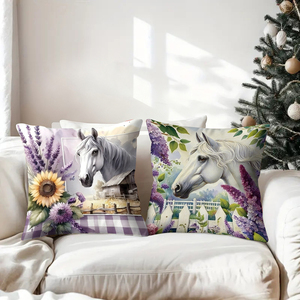 Elegantes almohadas decorativas con temática de caballos y lavanda para un decoro acogedor del hogar. - Product Image 3