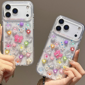 Cover fai da te per <span class=keywords><strong>iPhone</strong></span> 17 Pro Max con fiori, <span class=keywords><strong>cuori</strong></span> e farfalle, in PC rigido e TPU, per <span class=keywords><strong>iPhone</strong></span> 17, 16, 15, 14 LN115 - Product Image 2