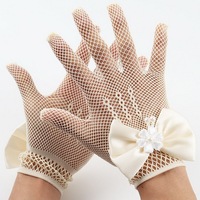 Mitaines pour demoiselles d'honneur de mariage, nœud papillon en perles, gants en filet de pêche