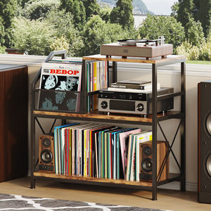 Support de tourne-disque tournant <span class=keywords><strong>vintage</strong></span> avec 3 étagères réglables à plusieurs niveaux, support de CD, plateau tournant en bois pour salon - Product Image 3