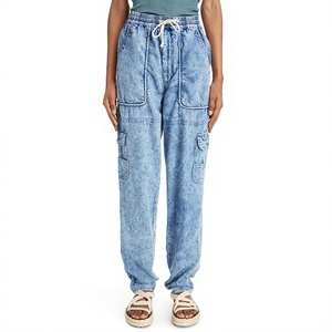 Women's Cargo Denim Pant Durable Cotton Blend Utility Pants Casual Wide Leg Fashion Wholesale Bulk Orders - Product Image 1