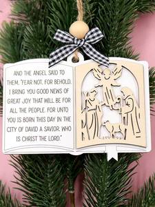 Tùy Chỉnh Bằng Gỗ Cuốn Sách Cây Giáng Sinh Đồ Trang Trí Giáng Sinh Với Lưới Bow Và Hạt Gỗ, UV In Laser Cắt Giáng Sinh Trang Trí - Product Image 4