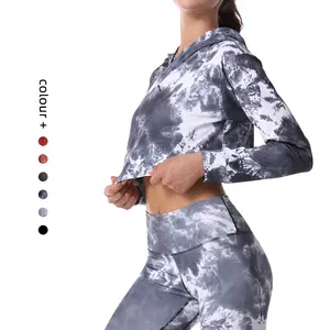 Yoga Set Gym Activewear Long Sleeve Hoodie Crop Top Short Pants Tight Stretch Butt Leggings Workout Clothing For Women