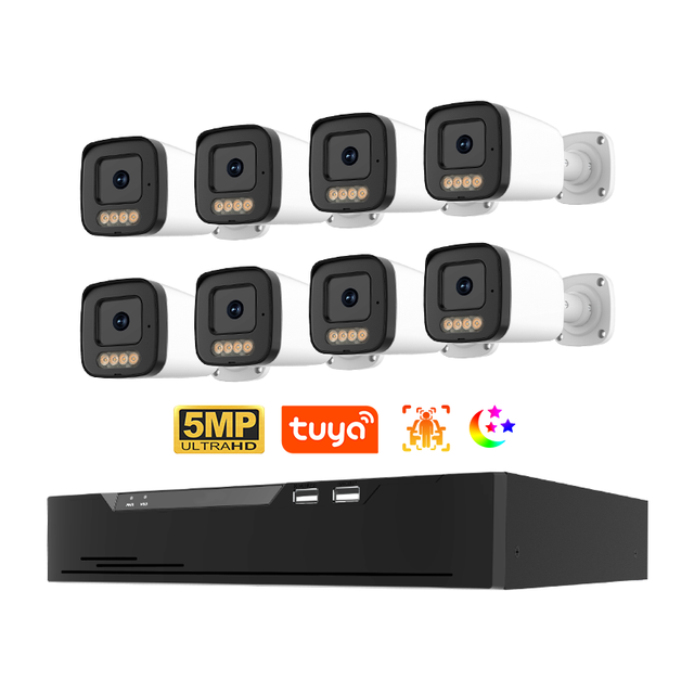 Veezoom 5MP 8 Channel Face Vehicle Detection Security Camera System with AI Function 5MP PoE Camera 4K AI Network Video Recorder