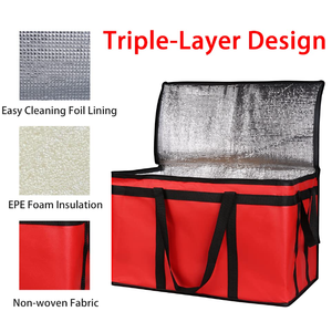 Borsa Termica per Consegna Cibo Taglia XXXL, Grande Capacità, Motivo a Righe Rosse, per Conservazione a Freddo di Alimenti e Consegna Pizza - Product Image 3