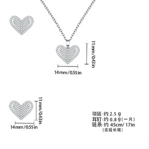 Conjunto de pendientes y collar de aleación de cobre con forma de corazón de perlas brillantes, regalo de joyería de moda de lujo para mujer - Product Image 5