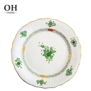 Mới Nhất Thiết Kế Tay Sơn Gốm Bộ Đồ Ăn Ánh Sáng Sang Trọng Màu Xanh Lá Cây Cây Tốt Xương Trung Quốc Độc Đáo Bộ Đồ Ăn Đám Cưới Cho Thuê - Product Image 3