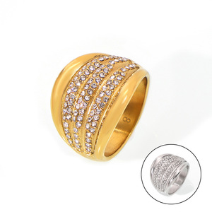 Anillo Ancho Multicapa de Acero Inoxidable Francés de 18k para Mujer, Anillo Grueso Elegante con Circonita Cúbica y Diamantes de Lujo Ligero - Product Image 5