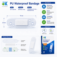 Pansement imperméable HUIKANG PU 72x22 mm, pansement stérile transparent, pansement adhésif pour les premiers soins