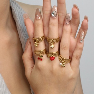 Stainless Steel Jewelry 18K Gold Plated Charm Open <b>Rings</b> Set Stackable Multi Gemstone Heart Star <b>Pearl</b> Dangle <b>Rings</b> for Women - Product Image 2