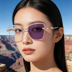 Gafas de sol sin montura Cat Eye KJL-95029 para mujer, lentes de PC con protección UV400, bisagras de resorte, diseño moderno - Product Image 2