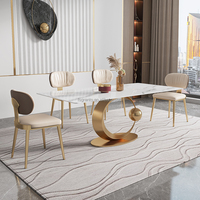 Meubles de salle à manger de luxe Table à manger en marbre Table longue 6 places Table et chaise de salle à manger avec cadre en acier inoxydable doré