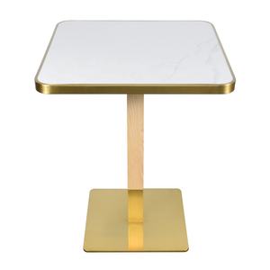 Bàn ăn viền thép không gỉ cao cấp, mặt bàn vân gỗ, chân bàn ống, dùng cho nhà hàng, quán cà phê, bàn ăn ngoài trời - Product Image 1