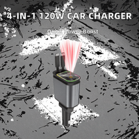 Pengisi Daya Mobil 120W 4 in 1 Pengisian Cepat USB-C & USB-A Adaptor Mobil Dual Port untuk iPhone Samsung Smart Universal Car Charging Head