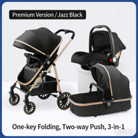 Poussette bébé 3-en-1 légère grise |   Poussette pliable haut de gamme avec siège auto