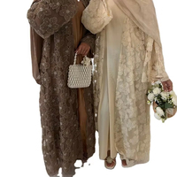 Abaya en viscose perlée faite à la main avec fleurs en 3D, antistatique et respirante, idéale pour les mariages, ensemble trois pièces