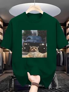 เสื้อยืดกราฟิกมีมไวรัล 'Cat Vs Muscle Car' สำหรับผู้ชาย สีดำ ทรงโอเวอร์ไซส์ แขนสั้น - Product Image 4