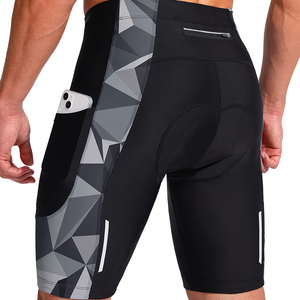 Customized Color Logo High Quality 100% Polyester Made Cycling <b>Shorts</b> <b>Men's</b> Fitted <b>Three</b> <b>Quarter</b> Bike <b>Shorts</b> With Phone Pocket - Product Image 3