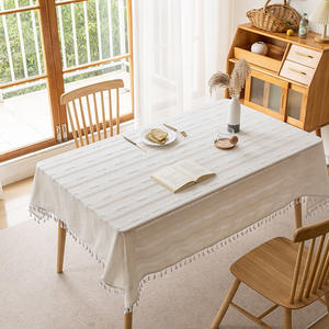 Minimalist Jacquard <b>Tablecloth</b> Rectangle White <b>Washable</b> Home Decor With Tassels For Dining Table - Product Image 1
