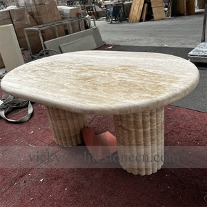 Table à manger rectangulaire de luxe en marbre travertin beige naturel - Product Image 4