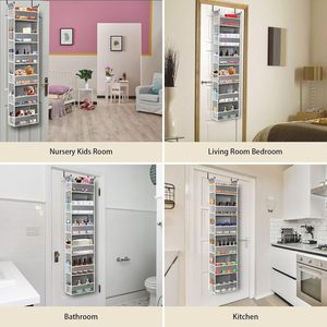 Over The Door Hanging Organizer 6 Shelves 12 Pockets Multifunctional <b>Storage</b> For Bathroom Bedroom Hook Type Woven Fabric - Product Image 5