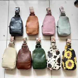 2022 Großhandel Damen PU Vegan Sling Bag Kleine Sling Umhängetasche mit Leopard verstellbaren Trägern Vintage Sling Bags