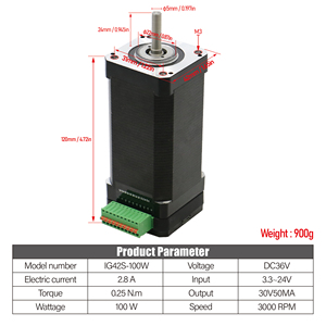 มอเตอร์เซอร์โวแบบรวม100W มอเตอร์ DC พร้อม RS485 0.25NM 2.8A IG42S-100W 3000RPM DC 36V NEMA 17 - Product Image 6