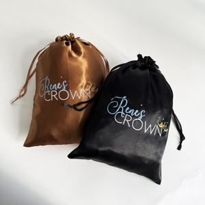Sac à cordon en satin noir en gros, personnalisé avec logo imprimé par sublimation à chaud, pochette en soie pour perruques, cosmétiques et rangement de cadeaux - Product Image 4
