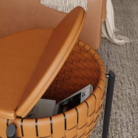 Table basse ronde en cuir moderne et contemporaine avec rangement pour la maison et l'hôtel, meubles de salon, écologique et facile à nettoyer