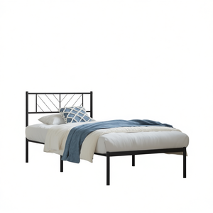 Modern Twin Metal Bed <b>Frame</b> In <b>Black</b> Powder Coated Steel Bedroom Furniture - Product Image 1