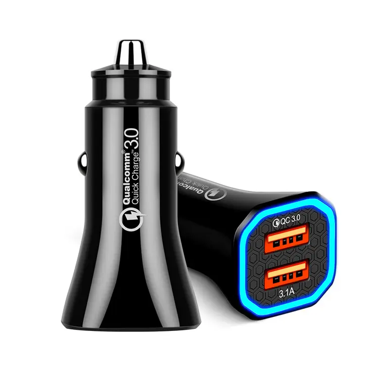 Cargador de batería de coche inteligente universal 12V 24V cargador de coche QC3.0 cargador de teléfono móvil de doble Usb teléfono móvil negro PE bolsa OEM 2 X USB