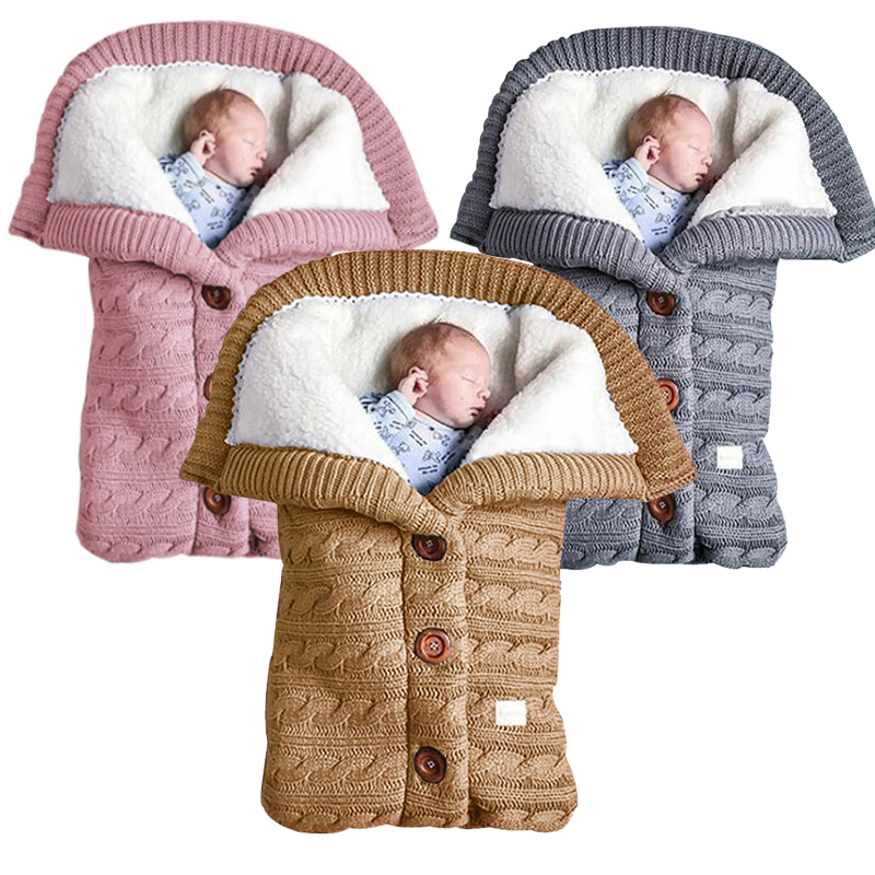 Warme Slaapzakken Baby Baby Winter Dikke Gebreide Slaapzak Voor Beddengoed Swaddle Dekens Kinderwagen Voetenzak Peuter Wrap