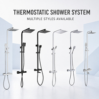 Système de douche thermostatique contemporain en laiton avec double poignée, montage mural, finition chrome poli, bec de baignoire, garantie 5 ans