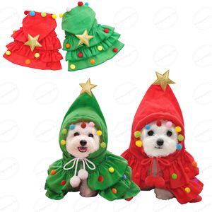 Costume de chat de fête de Noël tenue d'arbre de Noël drôle Cape de Noël pour animaux de compagnie avec pompon et étoile - Product Image 1