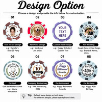 Jetons de poker ABS Premium 40 mm à huit rayures sans trou d'injection 11,5 g, personnalisables avec photo, texte, animaux de compagnie, ou illustrations d'anniversaire pour cadeau